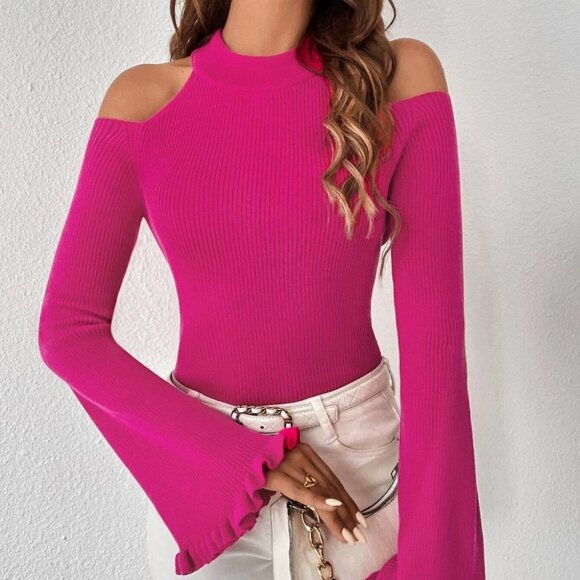 Pink Preppy Womens cold shoulder Sweater - Picture 3 of 4